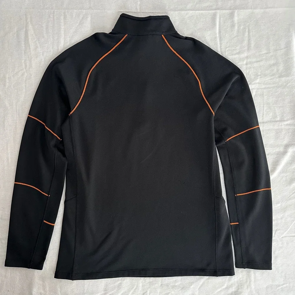 The North Face Mens Quarter Zip Pullover Black Orange Contrast Stitch Large